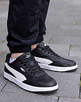 Весенние низкие мужские черно-белые кроссовки Puma Court Ultra Lite Black White, легкие кеды пума из экокожи