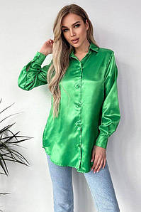 Сорочка жіноча атласна зеленого кольору р.42 169101P