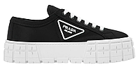 Женские кроссовки Prada Double Wheel Nylon Gabardine Black White 38