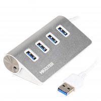 Концентратор Maxxter USB 3.0 Type-A 4 ports silver HU3A-4P-01 p