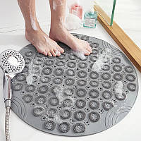 Силиконовый круглый коврик противоскользящий Bathlux на присосках для ванны и душа 55х55 см Серый