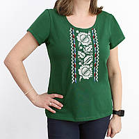 Вишита зелена жіноча футболка Квіти