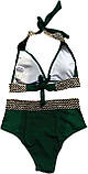 Жіночий пляжний роздільний купальник з чашками та високою посадкою у зеленому кольорі, фото 6