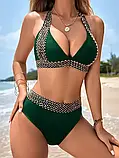 Жіночий пляжний роздільний купальник з чашками та високою посадкою у зеленому кольорі, фото 8
