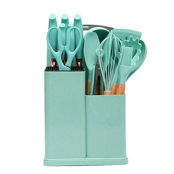 Набір силіконових кухонних речей 19 предметів Бірюзовий Kitchen Set Кухонний набір з дощечкою