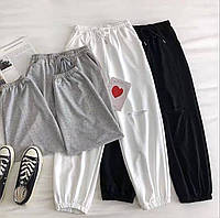 Женские спортивные штаны джоггеры из двунитки с порезами батал Черные Белые Серые Меланж