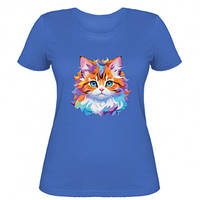 Женская футболка Милый портрет пушистого красочного котика