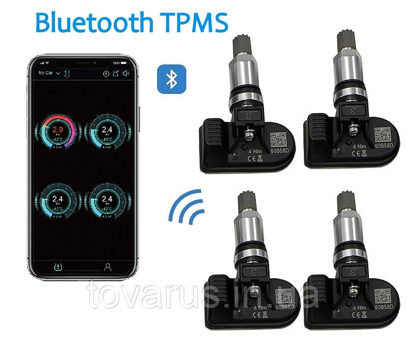 Внутрішні Bluetooth датчики TPMS тиску та температури у шинах авто. Керування з телефону