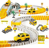 Автомобільний трек Дорожні роботи, 260 деталі. Ігровий гоночний трек із машинкою на батарейці. Гнучкий тр