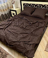 Сімейний КПБ з страйп-сатину шоколадного кольору з простирадлом на резинці 160х200х20