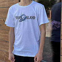 Футболка мужская Stone Island хлопковая white Брендовые белые футболки Стон Айленд летняя стильная с принтом S