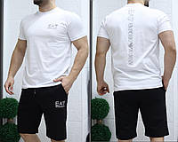 Брендовый летний мужской комплект Armani белая футболка черные шорты