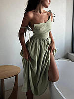 Женский длинный сарафан, 42-46, бежевый, оливковый, розовый, ткань лен