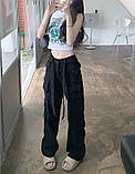 Джинси жіночі з накладними кишенями карго чорні, фото 2