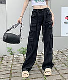 Джинси жіночі з накладними кишенями карго чорні, фото 3