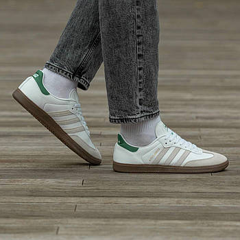 Жіночі кросівки Adidas Samba x Kith шкіряні білі із зеленим Адідас Самба весняні