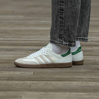 Чоловічі кросівки Adidas Samba x Kith шкіряні білі із зеленим Адідас Самба весняні