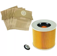 Комплект мешки ( 5 шт) и патронный фильтр для пылесоса Karcher WD 2, MV 2, A 2004, WD 2.200 (6.904-322.0)