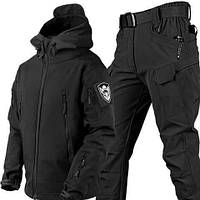 Костюм на флисе куртка и штаны софтшел койот, мультикам, олива, черный, горка военная форма Черный, XL
