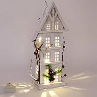 Декор Зимний домик 41 см деревянный белый с LED-подсветкой DP43187 BonaDi GB, код: 8382537