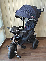 Детский трехколесный велосипед коляска с родительской ручкой поворотное сидение для детей музыка свет USB Синий