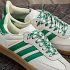 Жіночі кросівки Adidas Samba x Wales шкіряні молочні із зеленим Адідас Самба весняні, фото 4