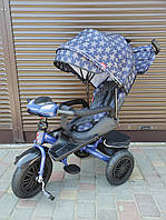 Детский трехколесный велосипед коляска с родительской ручкой поворотное сидение для детей музыка свет USB Синий 2