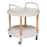Передвижной столик - тележка круглый на колесиках на две полки белый