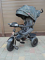 Детский трехколесный велосипед коляска с родительской ручкой поворотное сидение для детей музыка свет USB Черный