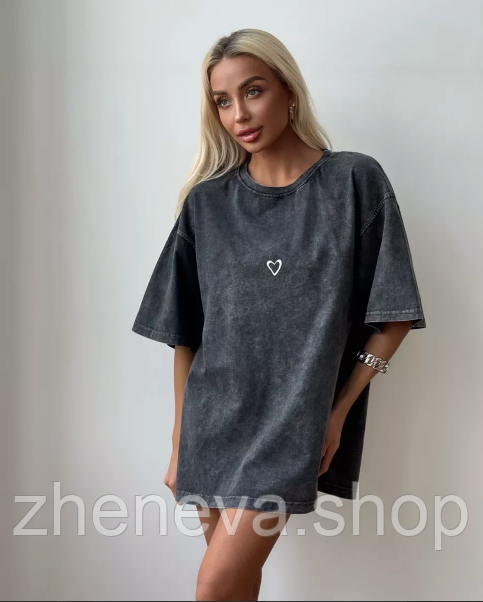 Жіноча стильна сіра та рожева футболка з вивареним ефектом із коротким рукавом, фото 1