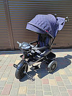 Детский трехколесный велосипед коляска с родительской ручкой поворотное сидение для детей музыка свет USB Синий 2