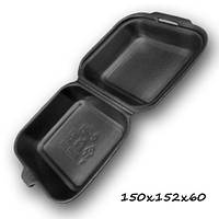 Ланч-бокс односекційний із спіненого полістиролу з кришкою розмір 150х152х60 чорний HP-6 250 шт/уп.