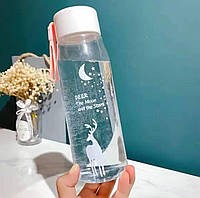 Розовая, прозрачная, ударопрочная, спортивная бутылка для воды. 560 мл.