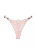 Ніжно рожеві мереживні трусики стрінги зі стразами Victoria s Secret Lace Logo Shine Thong, оригінал