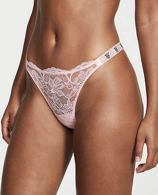 Мереживні трусики стрінги зі стразами Victoria’s Secret Lace Logo Shine Thong, оригінал
