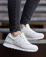 Женские кроссовки New Balance 574 White нью беленс стильные белые кроссы женская обувь кожа