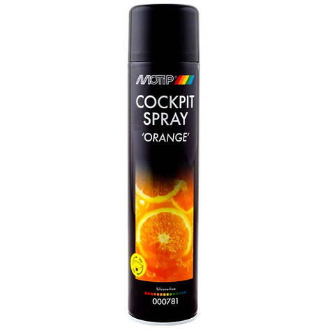Напівматовий поліроль для пластику у спреї апельсин Motip Cockpit Spray Orange 600мл, фото 1