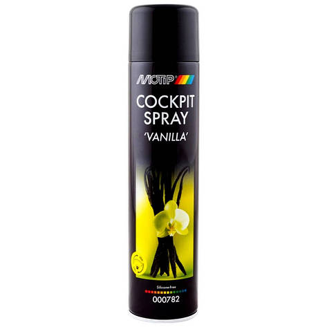 Напівматовий поліроль для пластику у спреї ваніль Motip Cockpit Spray Vanilla 600мл, фото 1