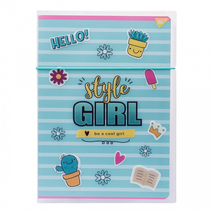 Записна книга блокнот YES STYLE GIRL GREEN А4 48 аркушів клітинка в пласт. папці з малюнком (764430)