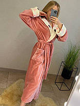 Теплий жіночий довгий домашній махровий халат із капюшоном Туреччина, фото 2