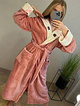 Теплий жіночий довгий домашній махровий халат із капюшоном Туреччина, фото 3