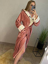 Теплий жіночий довгий домашній махровий халат із капюшоном Туреччина, фото 4