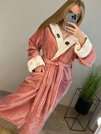 Теплий жіночий довгий домашній махровий халат із капюшоном Туреччина, фото 1