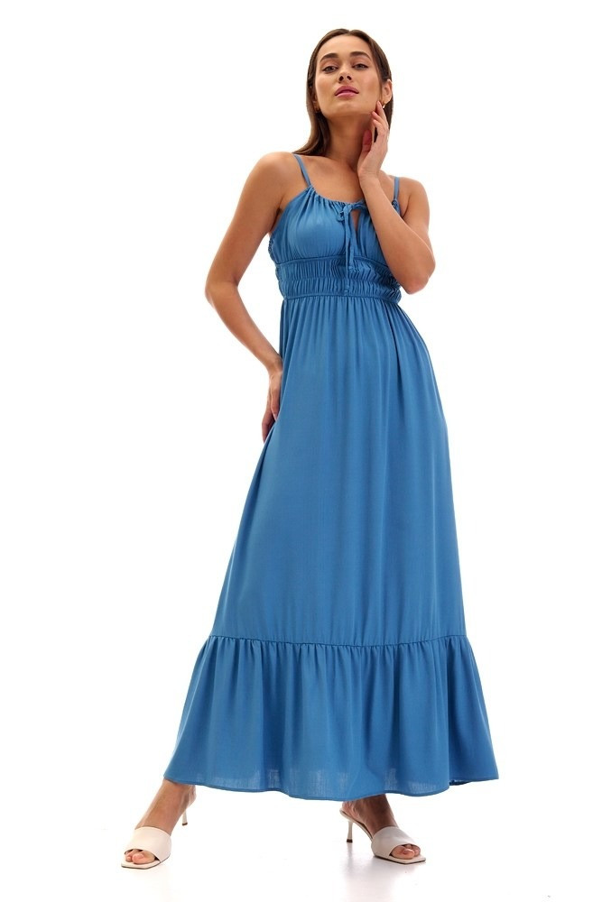 Жіночий літній лляний довгий сарафан по щиколотку на тонких бретельках, фото 1