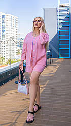 Літній легкий базовий прогулянковий костюм жіночий оверсайз шорти та сорочка котон жниварка великого розміру VS