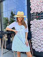 Красивое женское легкое летнее платье сарафан софт цветочный принт мини комплект двойка с рубашкой креп-шифон 44/46, Олива