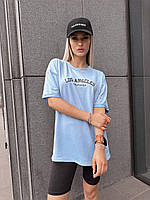 Костюм женский для лета велосипедки и футболка оверсайз молодежный трикотажный костюм двойка OS 46/48, Голубой