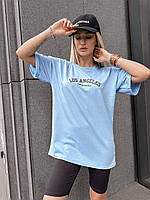 Костюм женский для лета велосипедки и футболка оверсайз молодежный трикотажный костюм двойка OS 48/50, Голубой