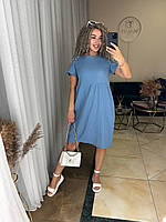 Идеальное воздушное короткое легкое летнее платье мини с коротким рукавом из муслина хлопок 100% OS 42/46, Голубой