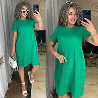 Идеальное воздушное короткое легкое летнее платье мини с коротким рукавом из муслина хлопок 100% OS 48/52, Зеленый